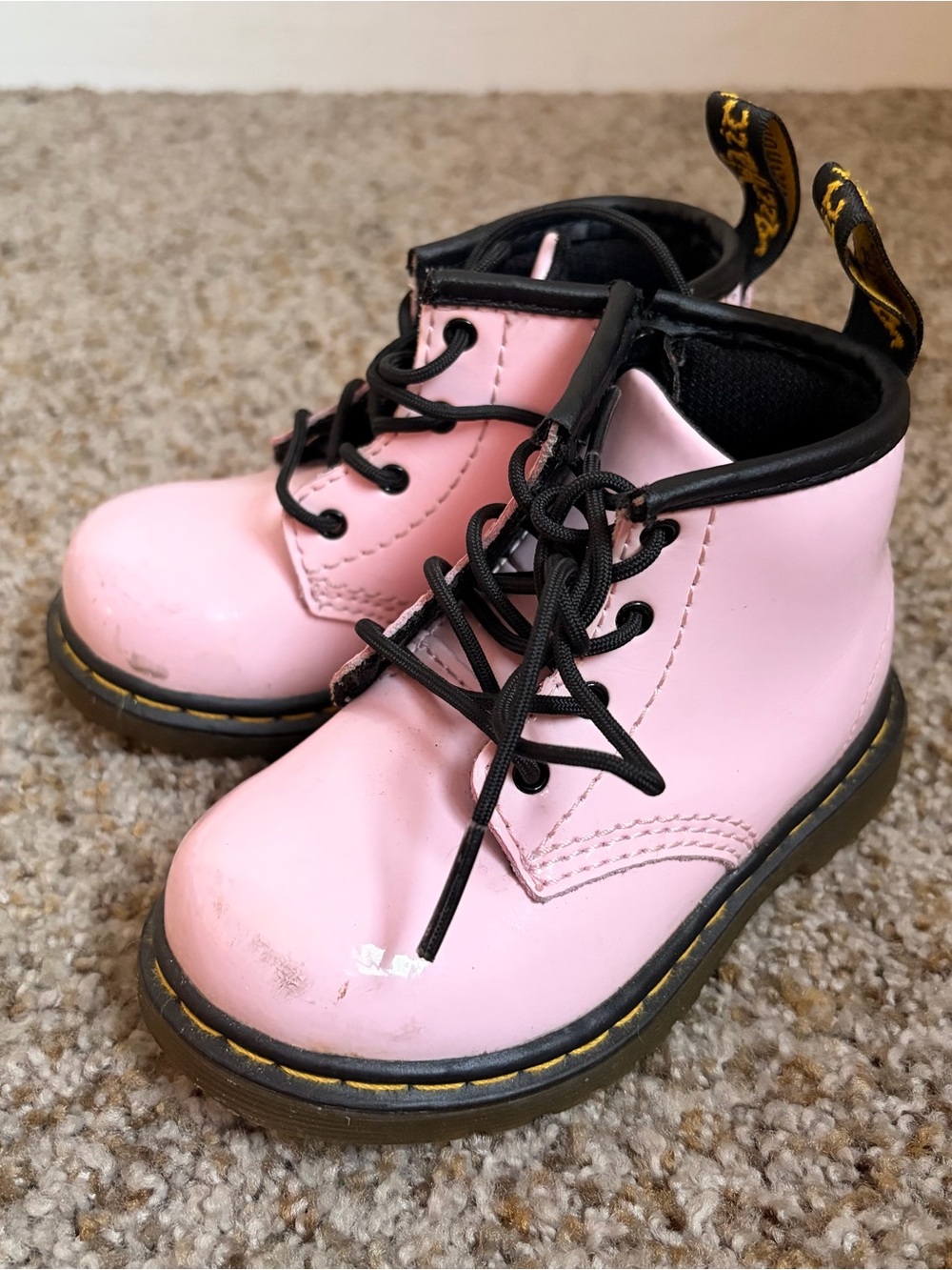 Dr. Martens Kids Pink Lace-Up Ankle Boots with Black Trim